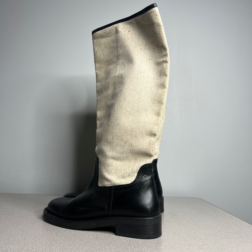 ZARA Combined Leather and Linen Knee High Boots Color block Size 7.5 / 38 RARE - Picture 10 of 14